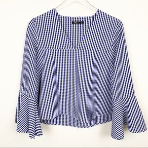 The Way | Gingham Bell Sleeve Poplin Swing Top